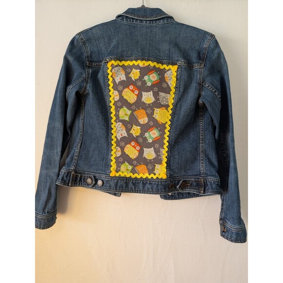 Talbots New Upcycled Art Jean jacket - Size XS Boho Whimsy Owls Back To School - Picture 8 of 8